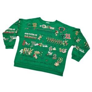 Vtg 80s Streetwear 12 Days Of Christmas All Over Print Classic Sweatshirt Large